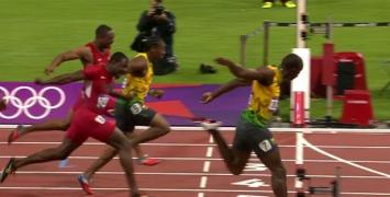 Usain Bolt wygrywa bieg na 100 metrów  na Igrzyskach Olimpijskich w Londynie w 2012 r.